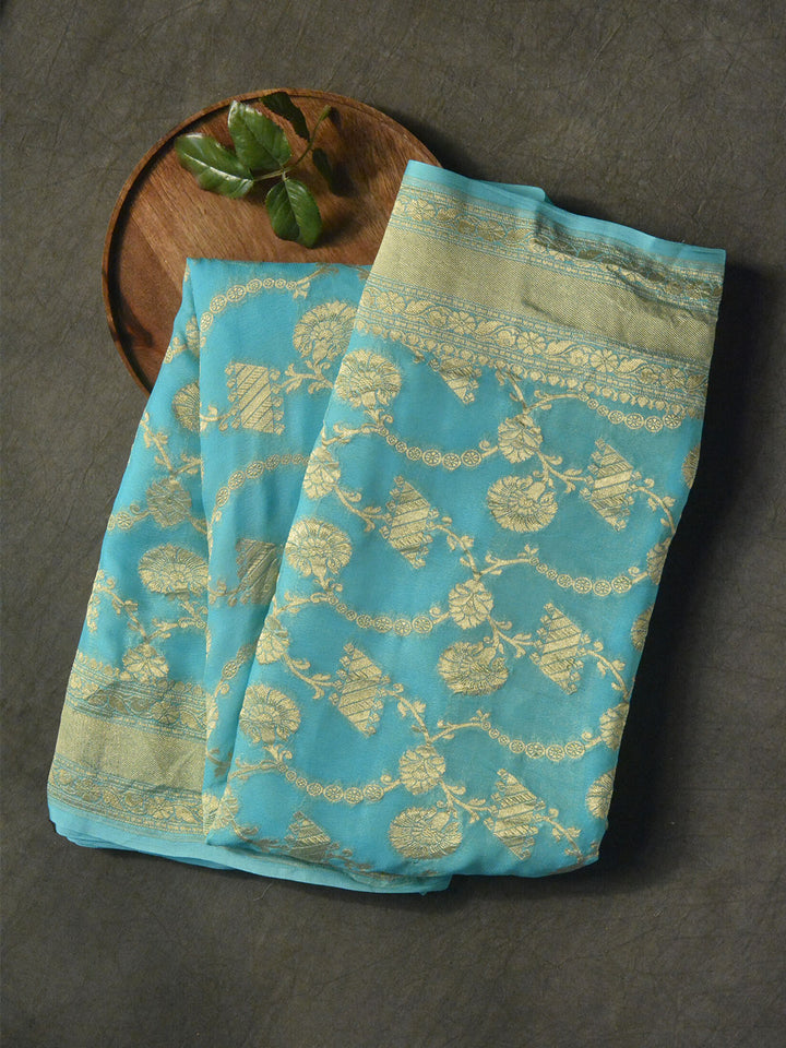 Sky Blue Khaddi Georgette Silk Banarasi Saree SA268BLU