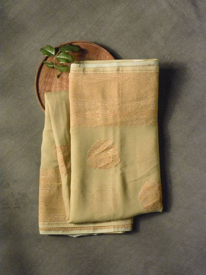 Sage Green Khaddi Georgette Silk Banarasi Saree SA274GRN