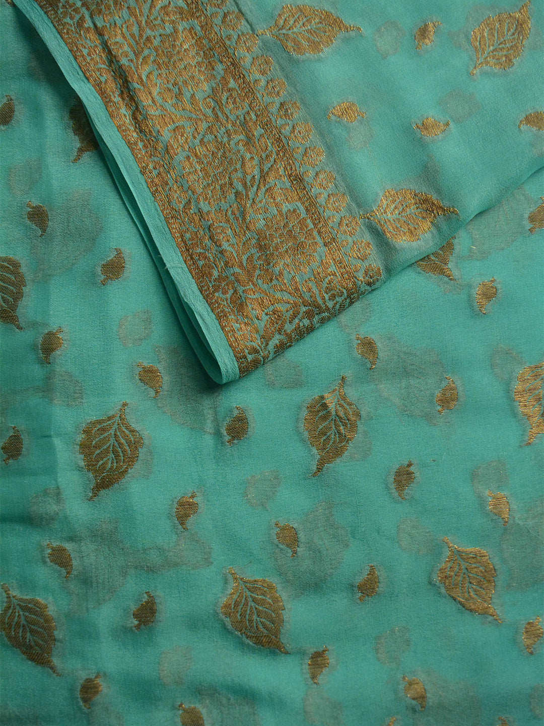 Firozi Khaddi Chiffon Silk Banarasi Saree SA279FIR_5