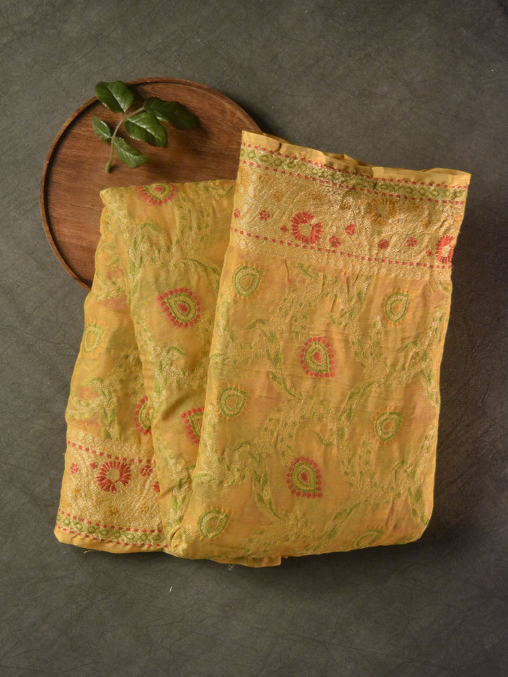 Ochre Yellow Khaddi Chiffon Silk Banarasi Saree SA281YLW