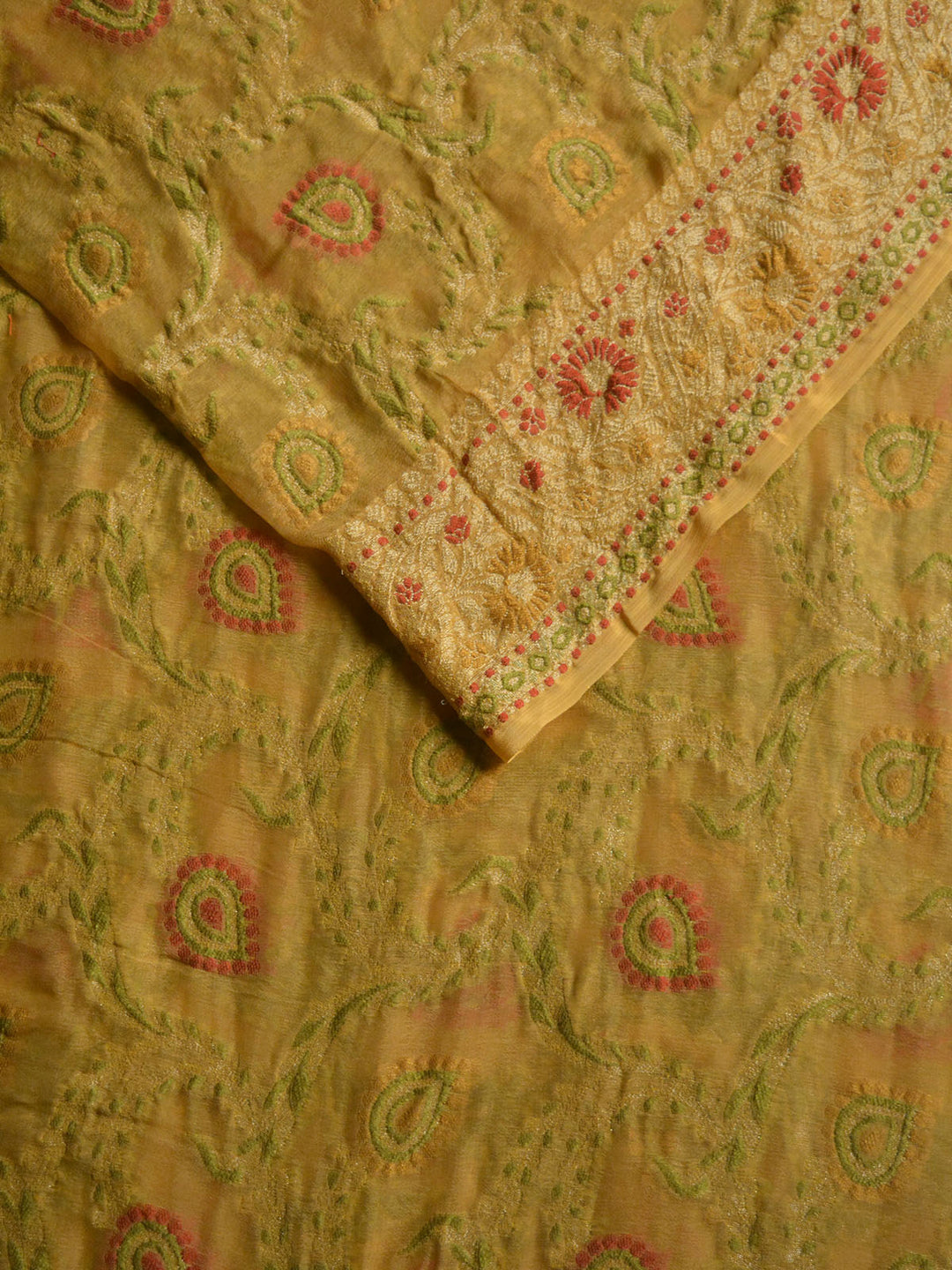 Ochre Yellow Khaddi Chiffon Silk Banarasi Saree SA281YLW_2