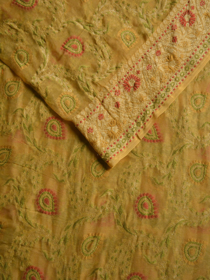 Ochre Yellow Khaddi Chiffon Silk Banarasi Saree SA281YLW