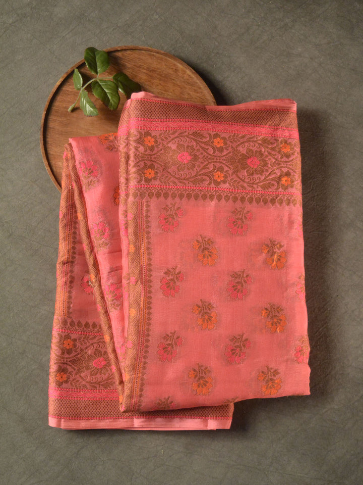 Dusty Pink Khaddi Chiffon Silk Banarasi Saree SA282PNK