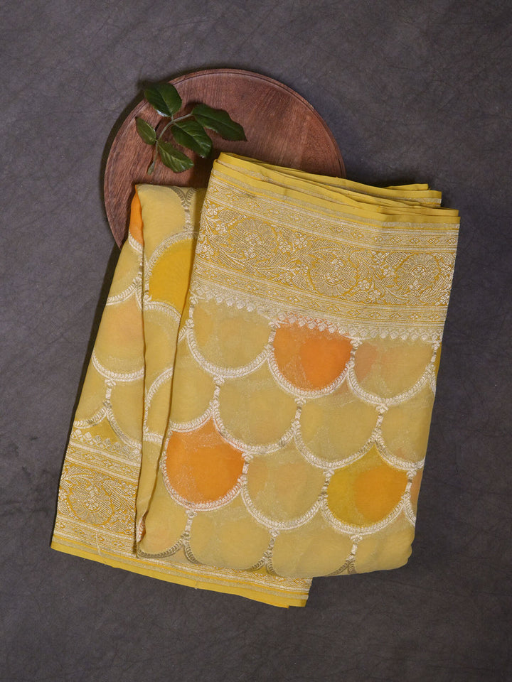 Yellow Khaddi Georgette Silk Banarasi Saree SA292YLW