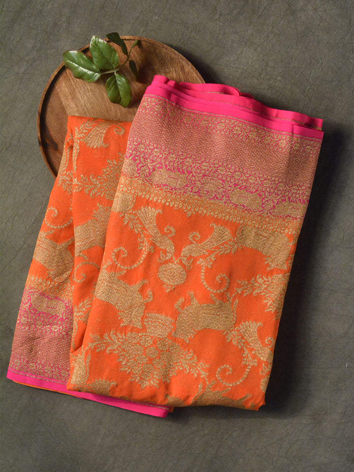 Fanta Orange Khaddi Georgette Silk Banarasi Saree SA294ORA