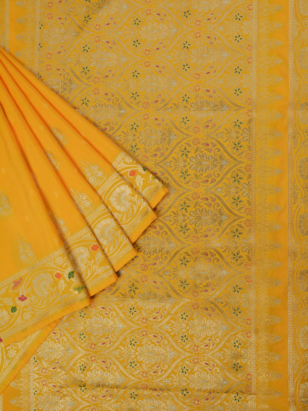 Yellow Semi Katan Banarasi Saree_2