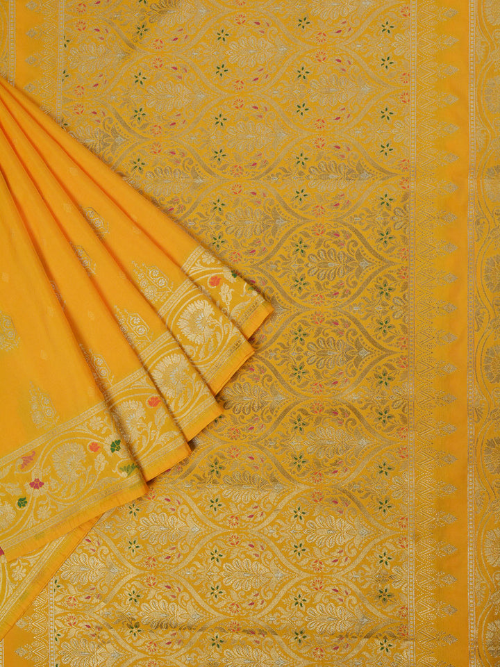 Yellow Semi Katan Banarasi Saree