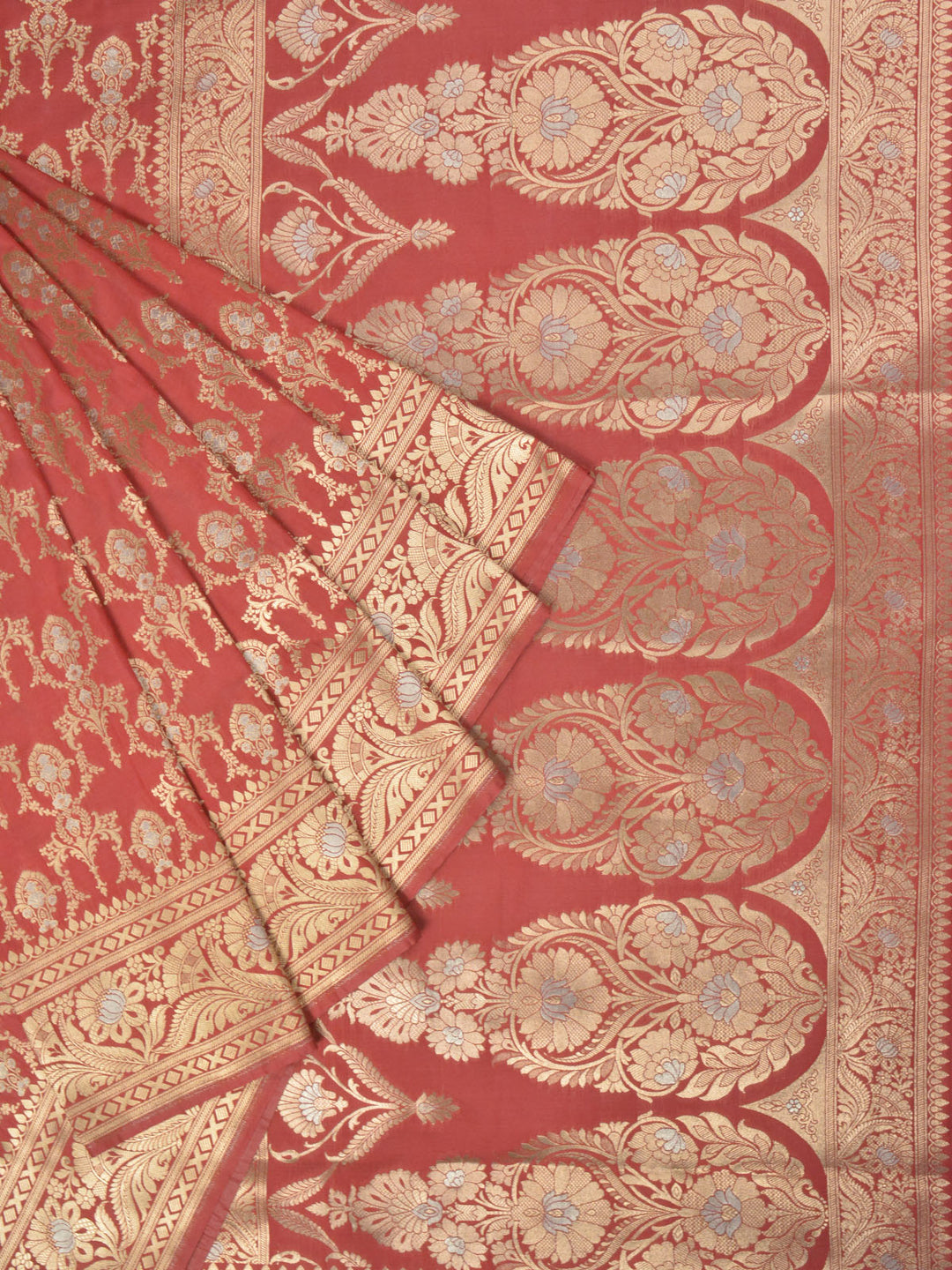 Rust Semi Katan Banarasi Saree_3