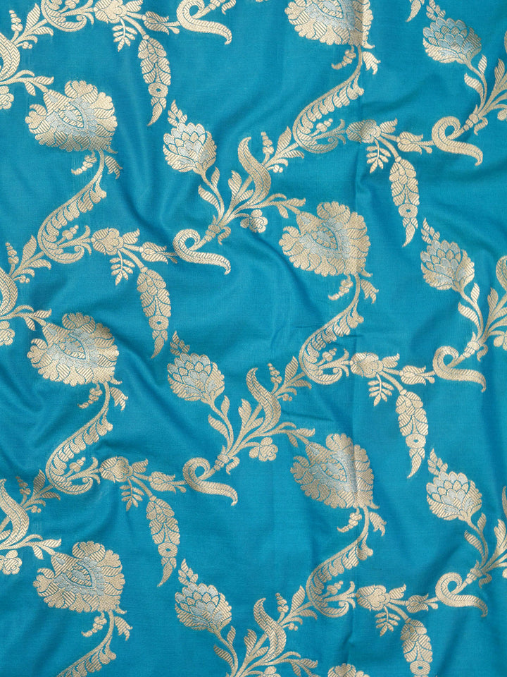 Turquoise Blue Semi Katan Banarasi Saree