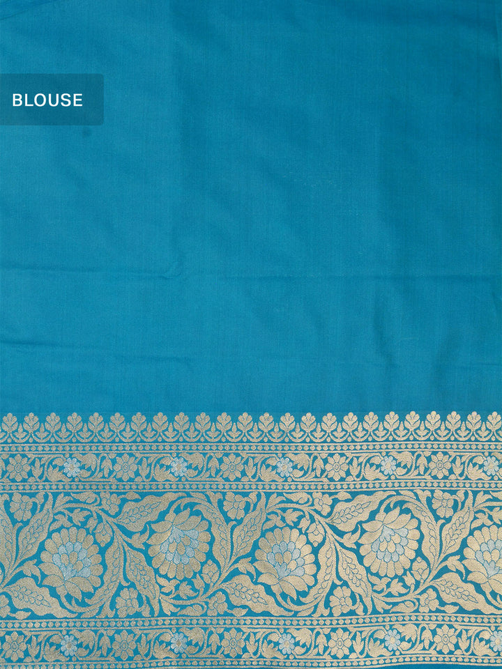 Turquoise Blue Semi Katan Banarasi Saree