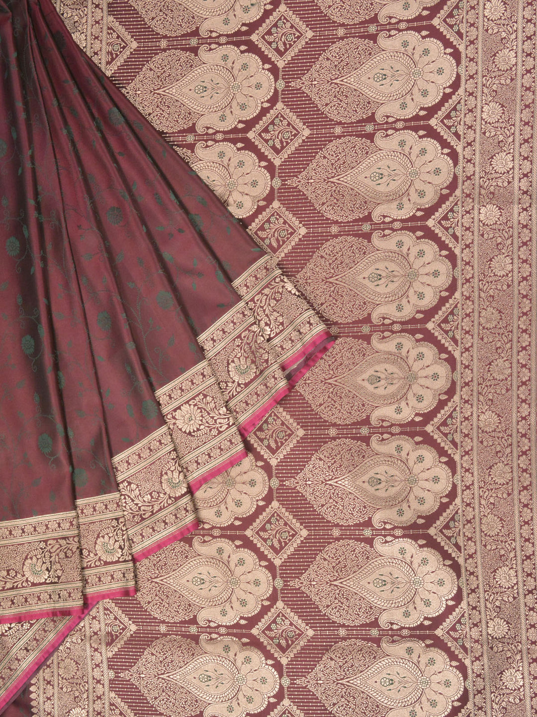 Wine Semi Mashru Silk  Banarasi Saree_2