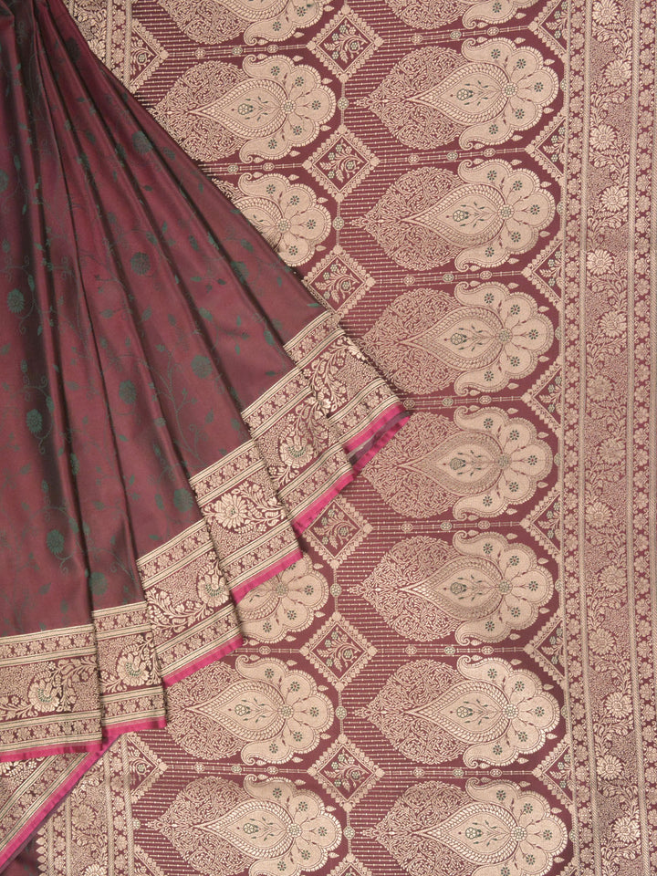 Wine Semi Mashru Silk  Banarasi Saree