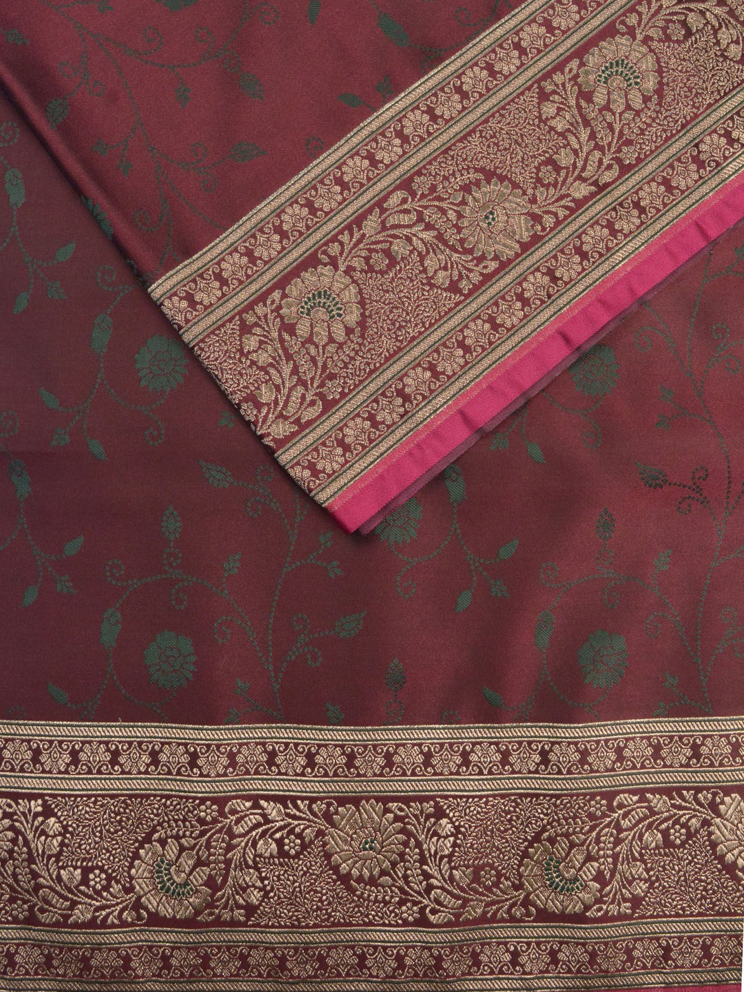 Wine Semi Mashru Silk  Banarasi Saree_3